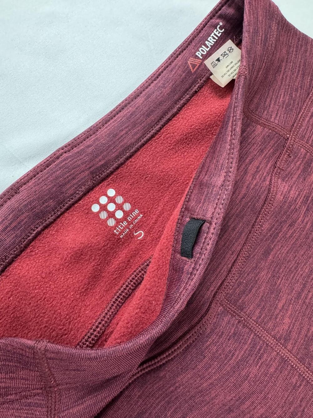 Title Nine Polartec Fleece Leggings Womens Small Red Heatered Burgundy Thermal